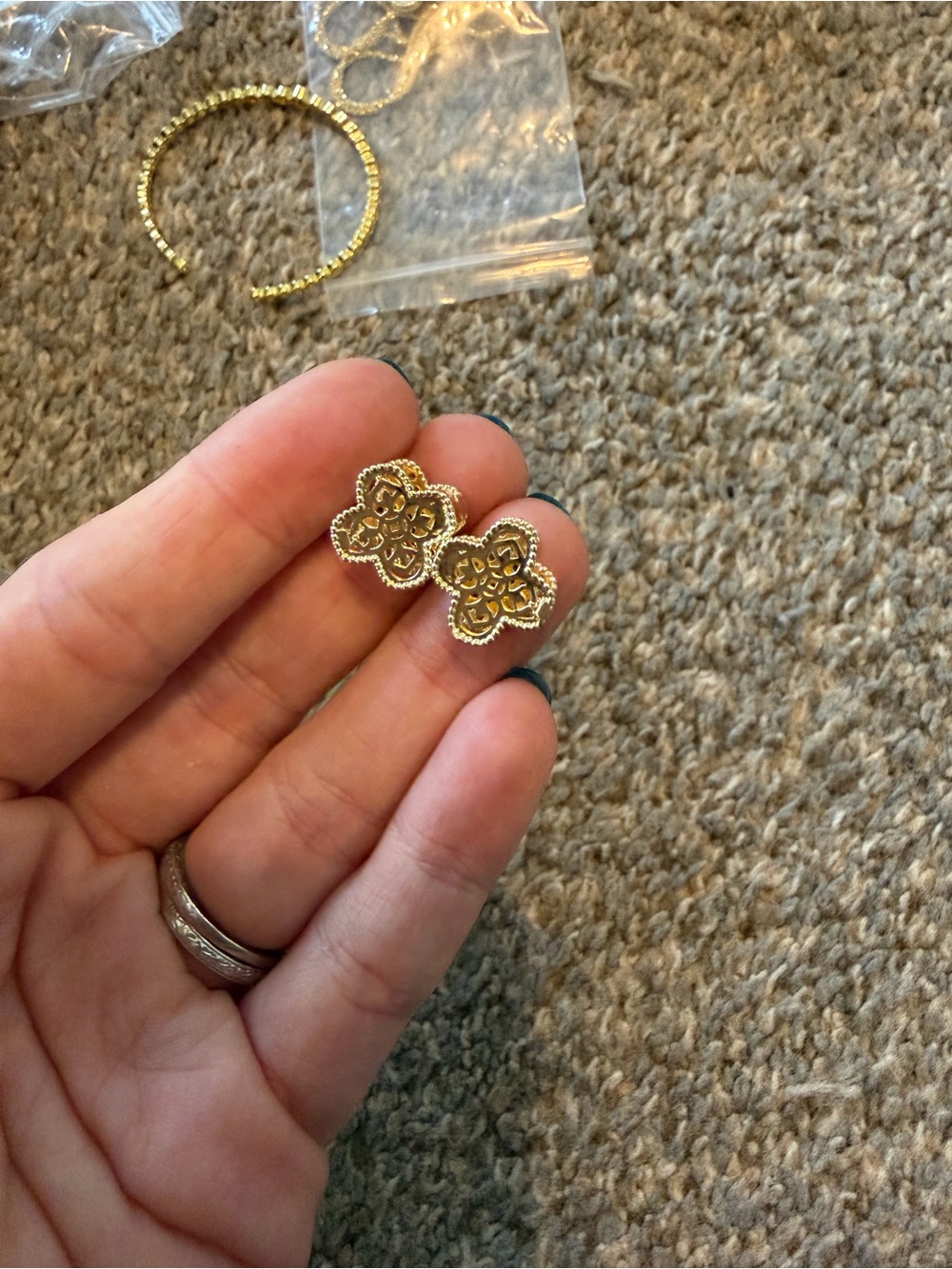 Gold Tone Clover Pavé Huggie Earrings - Women Jewelry - Picture 3 of 3